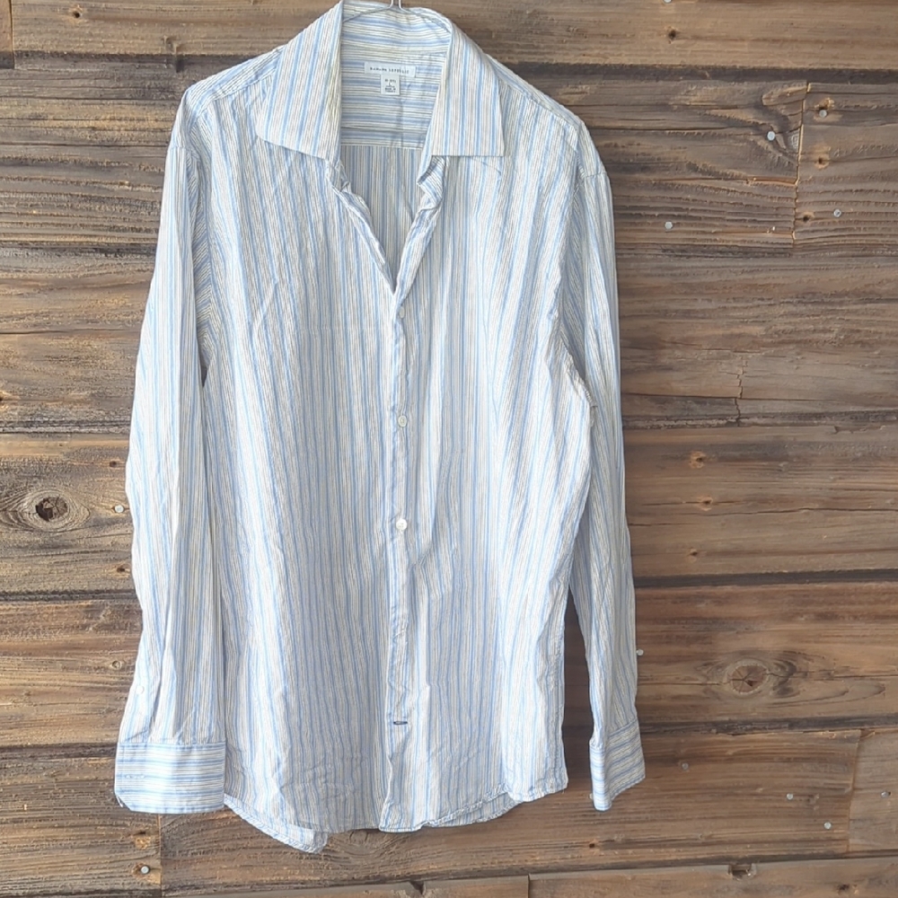 Banana Republic Men’s White Button-Down Shirt with Light Blue Stripes